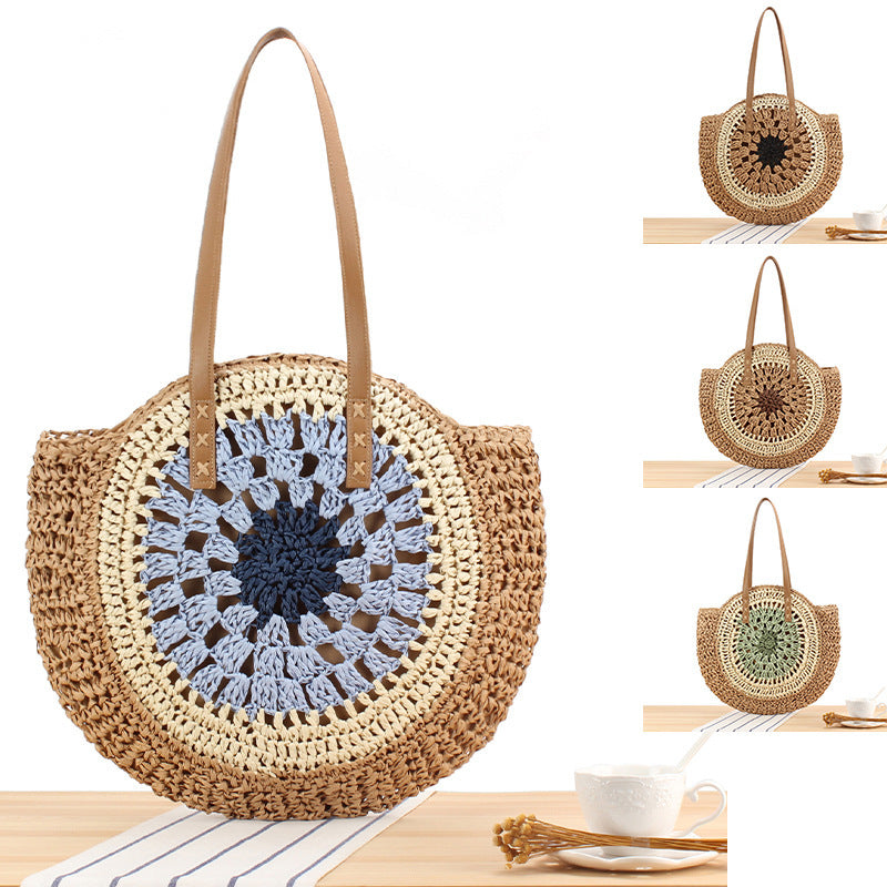 Round Bast Tote Bag with Handwoven Design Kalsten