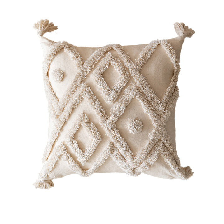 Textured Moroccan Shag Diamond Tassel Throw Pillow Cover