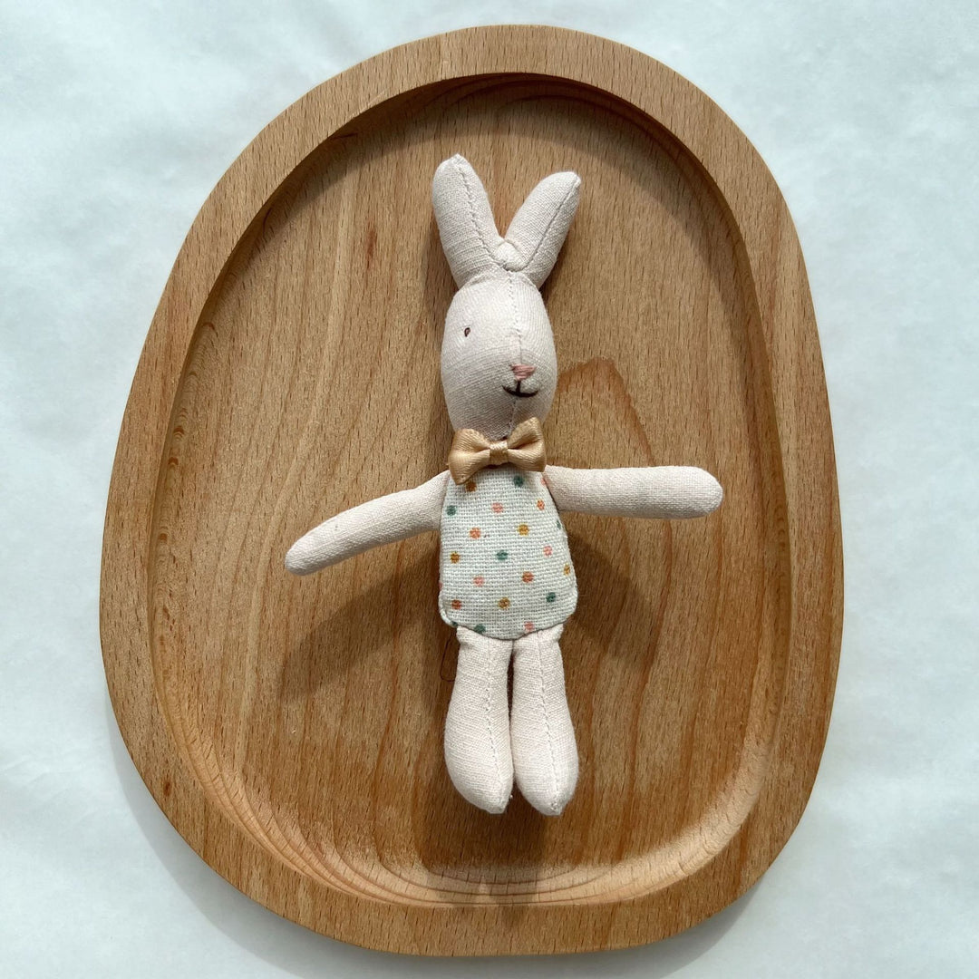 Hand-Sewn Linen Bunny Comforter Doll with Gingham Pocket Dress