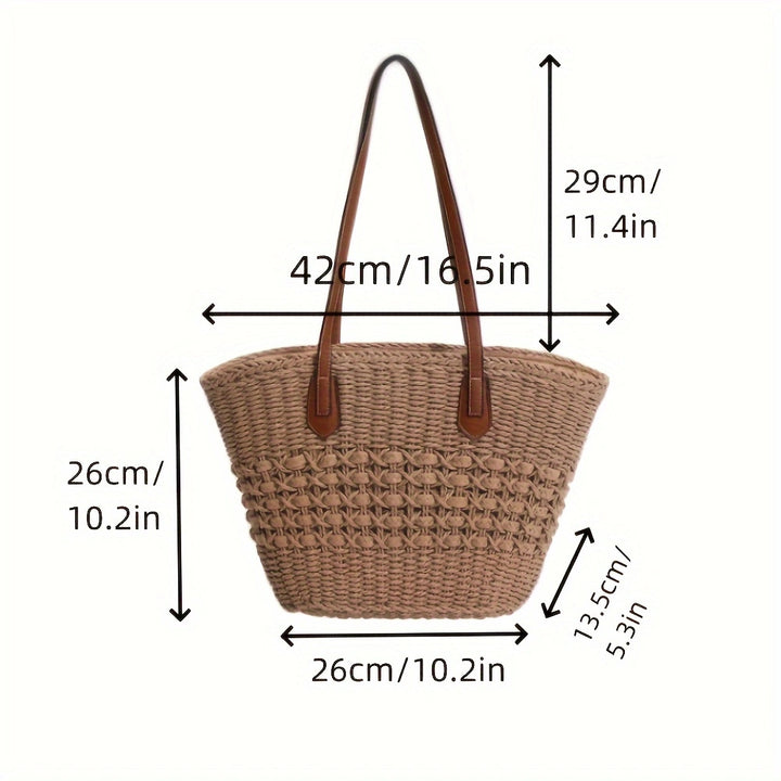Handbag with Woven Design and Leather Handles Kalsten