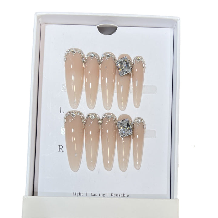 Rhinestone-Embellished Stiletto Press-On Nails Kalsten