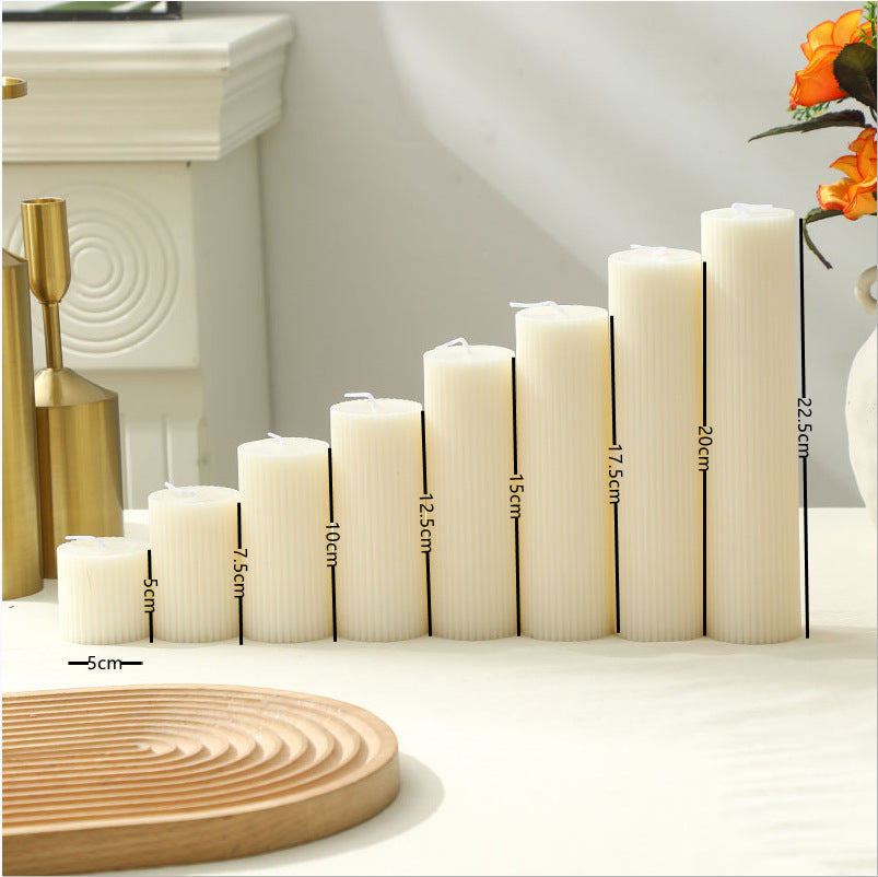 Ribbed Pillar Candle Collection with Graduated Heights and Drip-Resistant Finish
