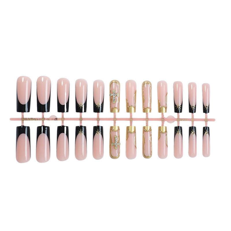 Nail set with elegant black-blush design and 3D accents Kalsten