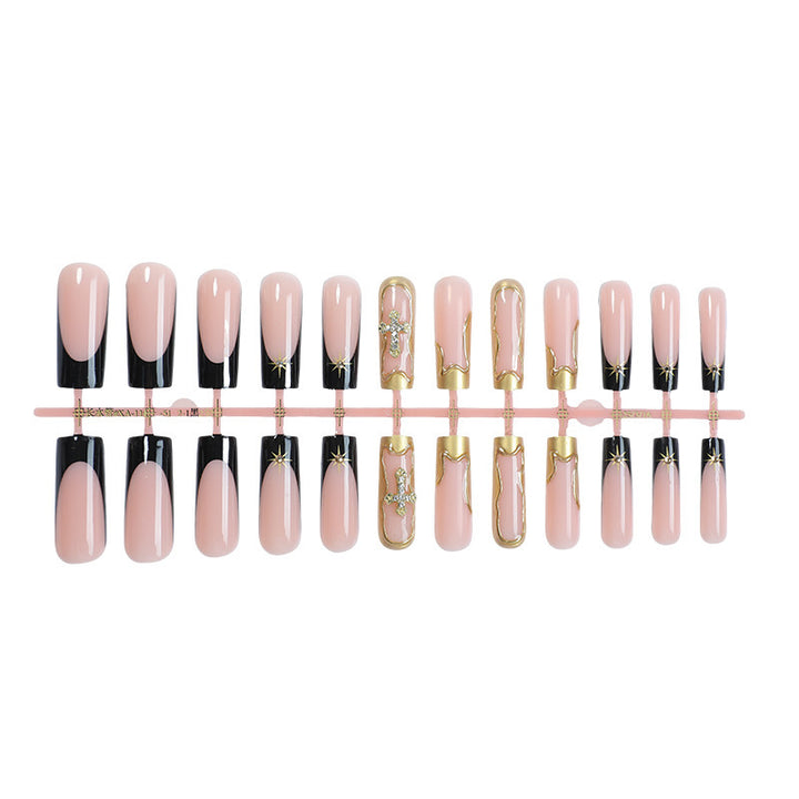Nail set with elegant black-blush design and 3D accents Kalsten