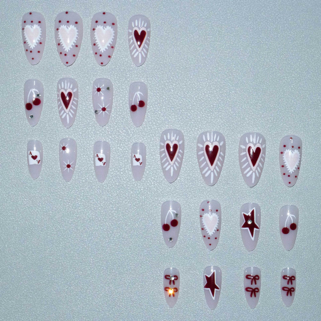 Artistic Heart and Cherry Nail Art