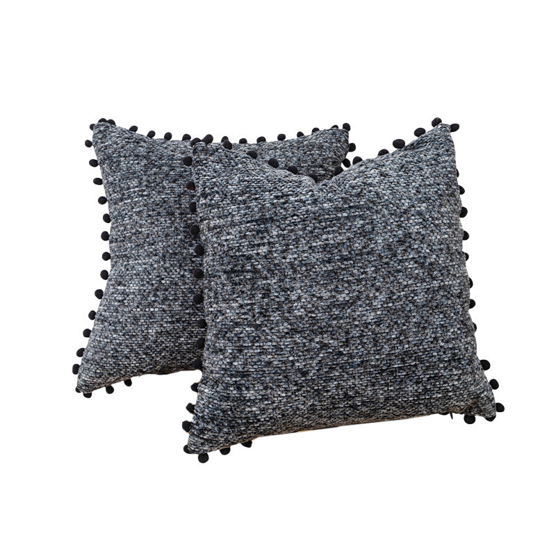 Decorative Textured Bouclé Throw Pillow Set with Pom-Pom Trim
