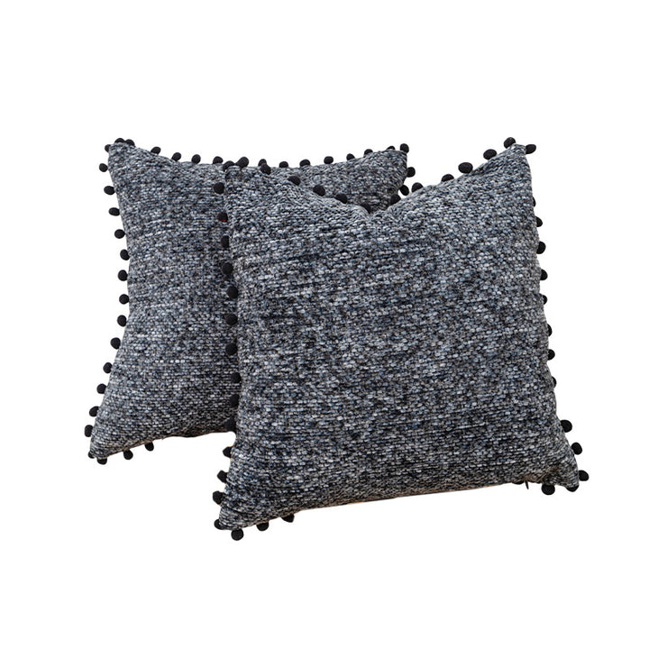 Decorative Textured Bouclé Throw Pillow Set with Pom-Pom Trim