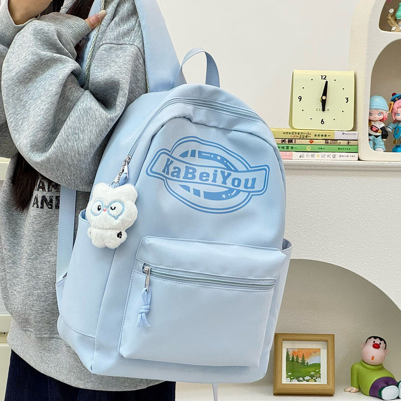 Trendy Casual Backpack with Plush Keychain Kalsten
