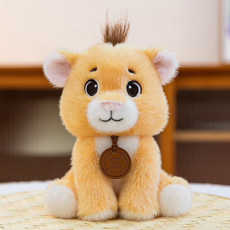 Plush Sitting Lion Cub Collectible with Embroidered Face and Hanging Medallion Kalsten