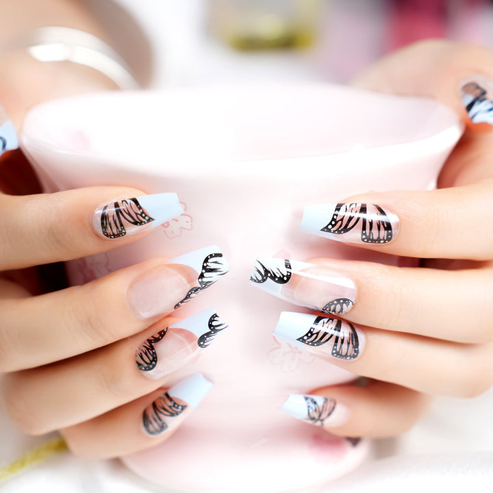 Artistic Long Coffin Press-On Nails with Butterfly Design Kalsten