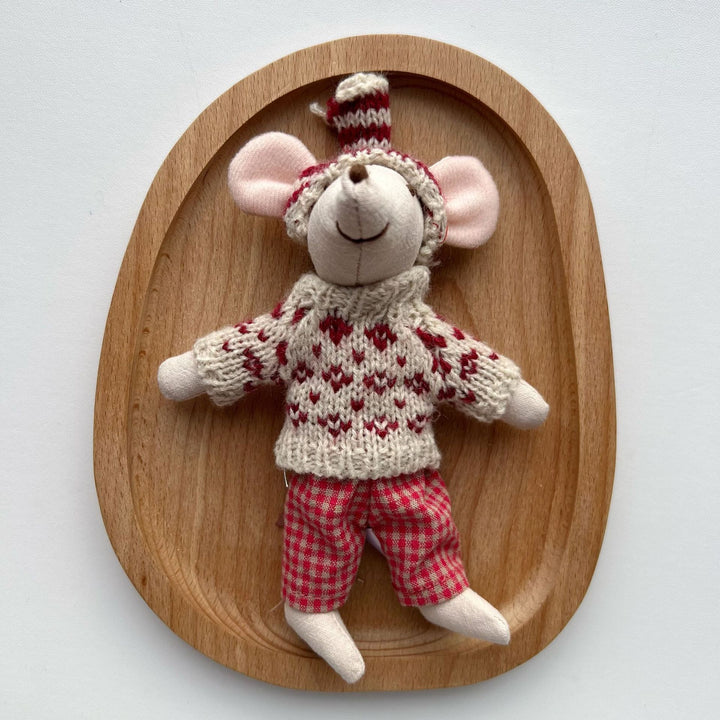 Handmade Linen Long-Limbed Bunny Doll with Embroidered Carrot Overalls