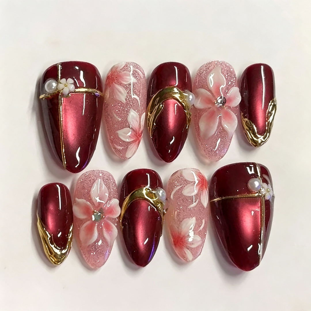 Floral Accent Press-On Nail Set Kalsten