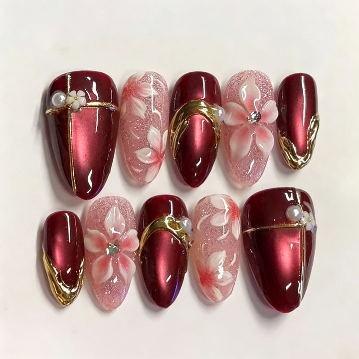 Floral Accent Press-On Nail Set Kalsten