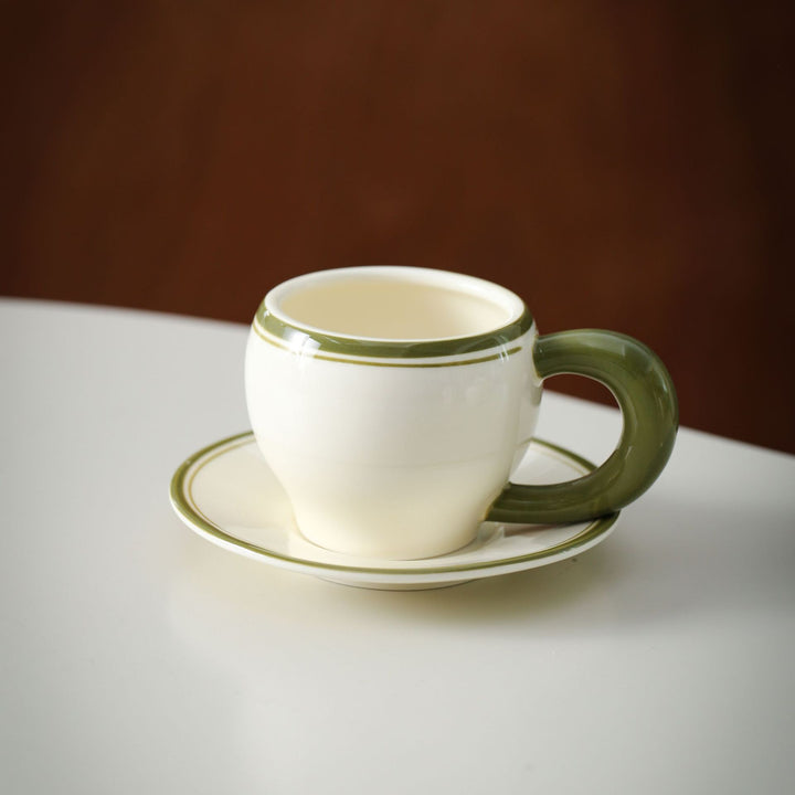 Ceramic Espresso Cup Set with Saucer and Elegant Vintage Handle