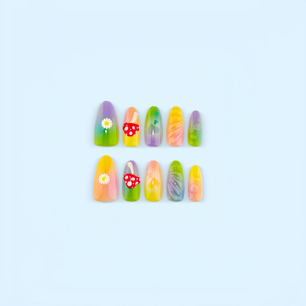 Artificial nails with cheerful flower and mushroom patterns Kalsten