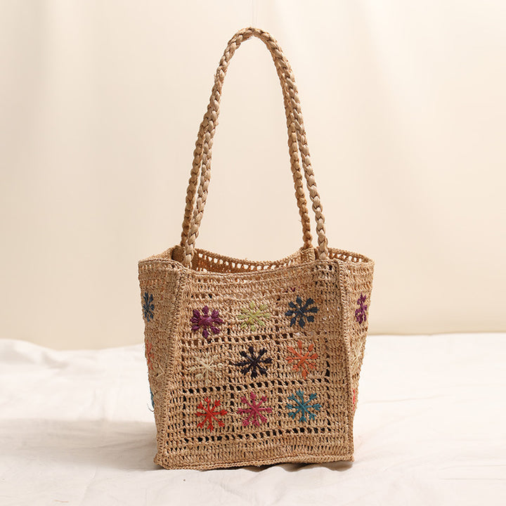 Handcrafted straw bag with colorful embroidery design Kalsten