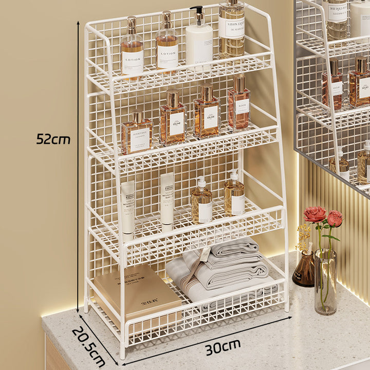 Multi-Tier Wire Grid Countertop Organizer with Angled Frame and Ventilated Mesh Shelves