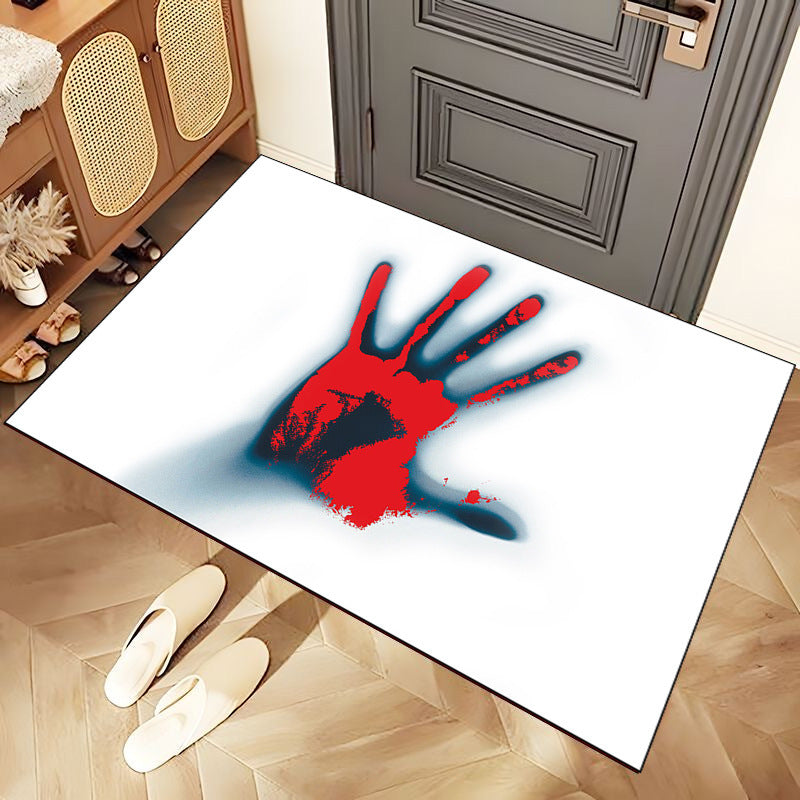 Novelty Horror-Themed Absorbent Door Mat With Bloody Handprint Design And Non-Slip Backing