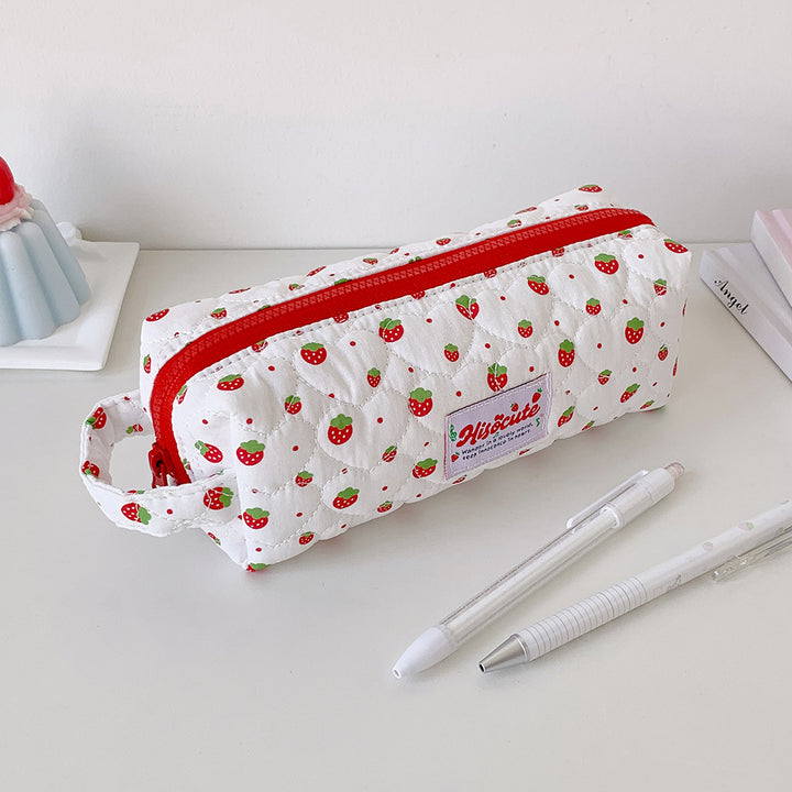 Quilted Strawberry Print Pencil Case