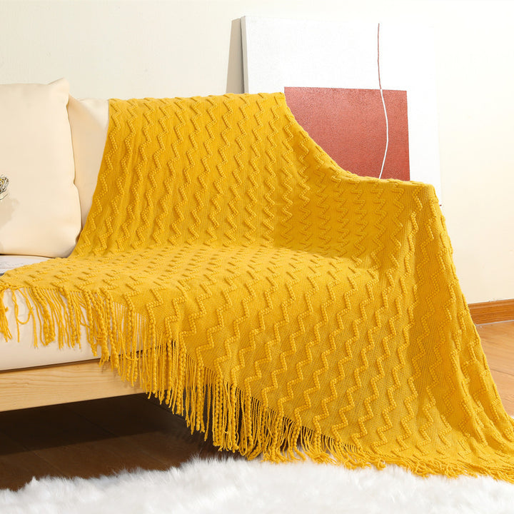 Textured Woven Throw Blanket with Fringe Kalsten