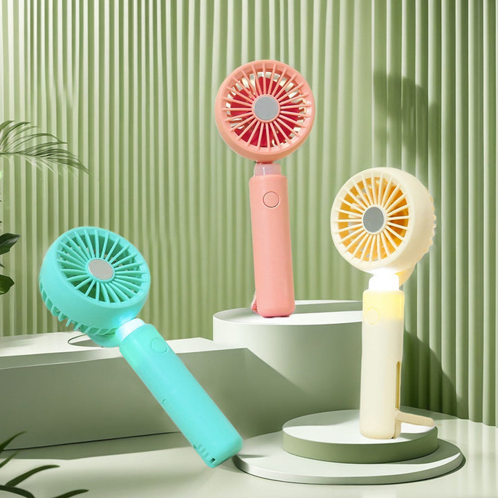 Women portable mini hand fan with integrated LED lighting and USB charging function Kalsten