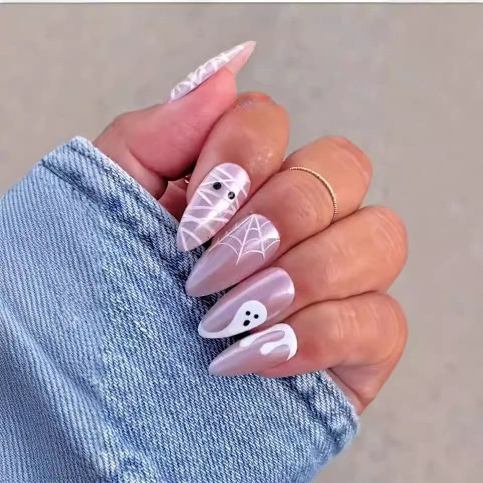 Artful Ghost-Themed Press-On Nails Kalsten