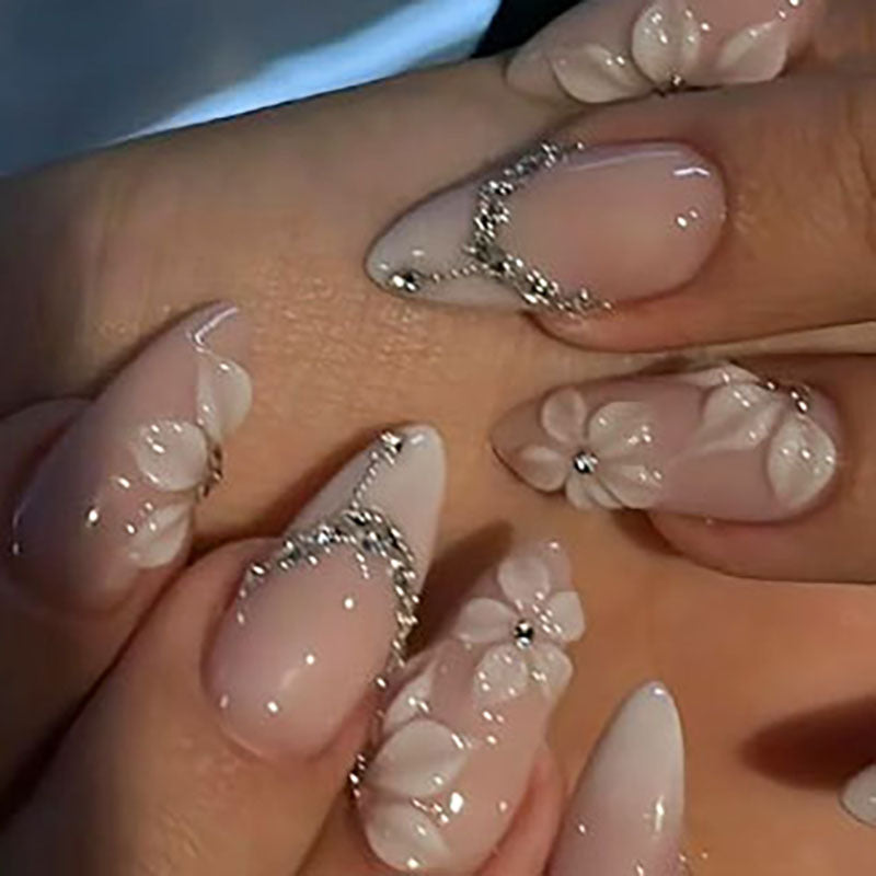 Floral-Embellished Press-On Nails Set