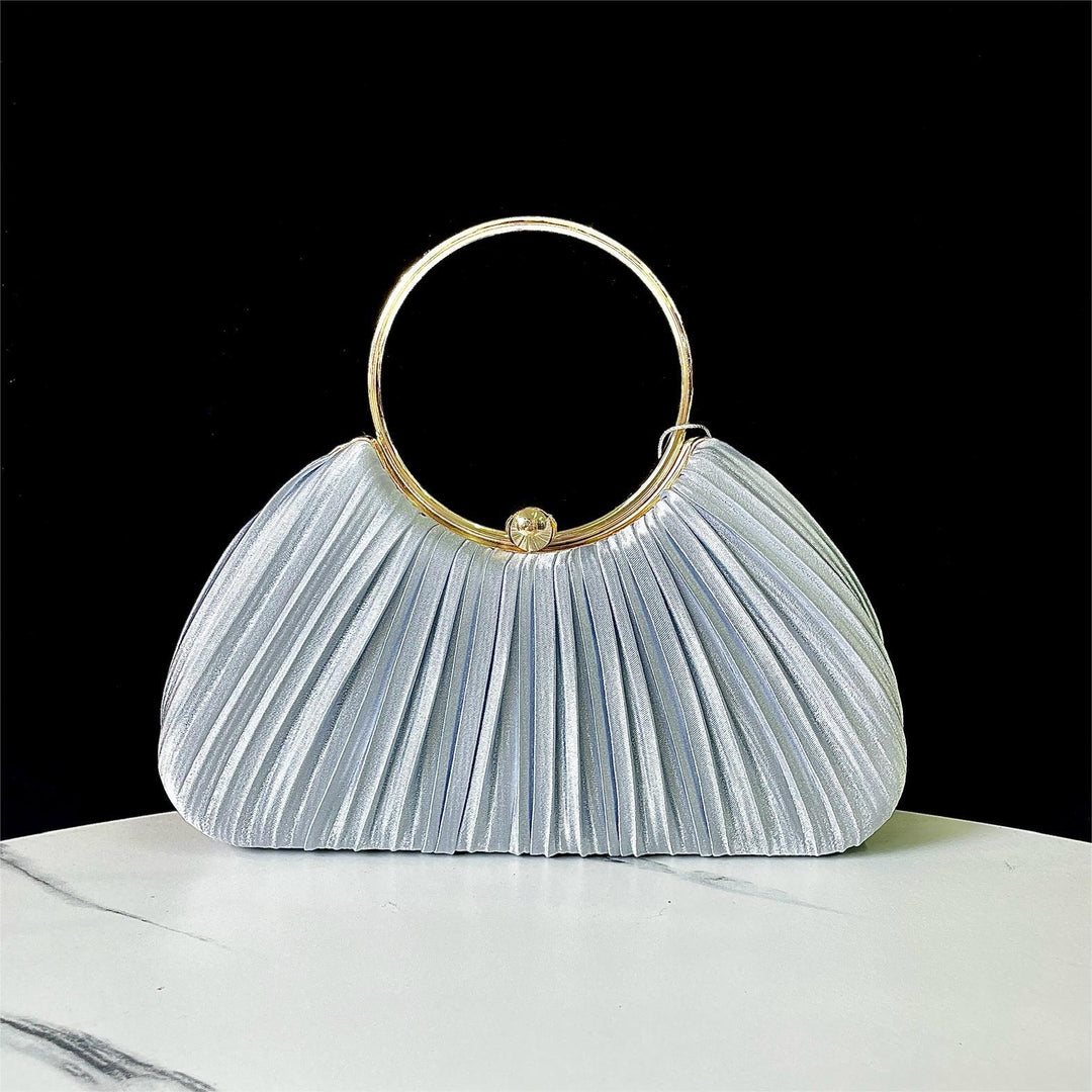 Pleated Evening Handbag with Metal Ring