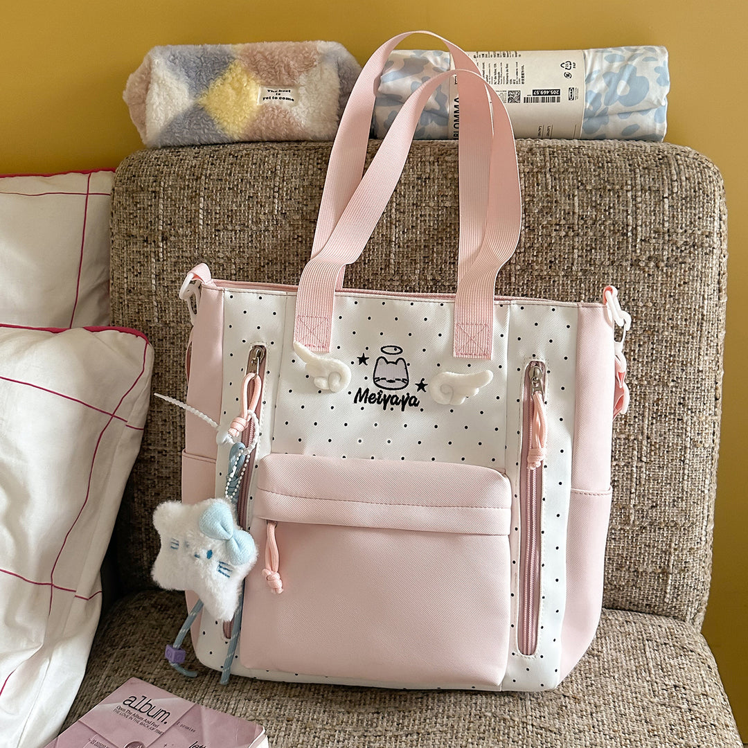 Stylish Dot-Printed Backpack with Decorative Accents Kalsten