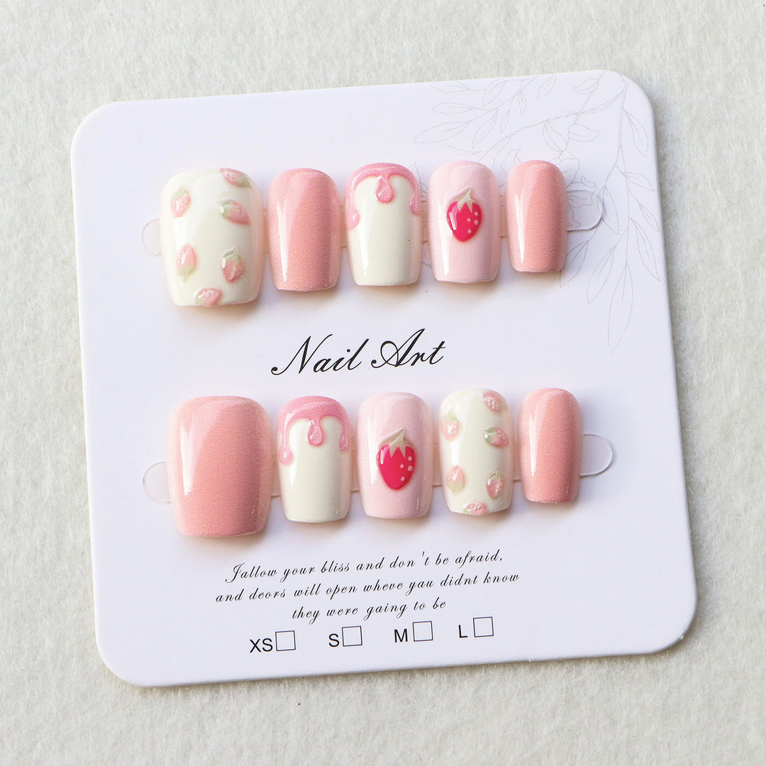 Creative Strawberry-Themed Press-On Nail Art