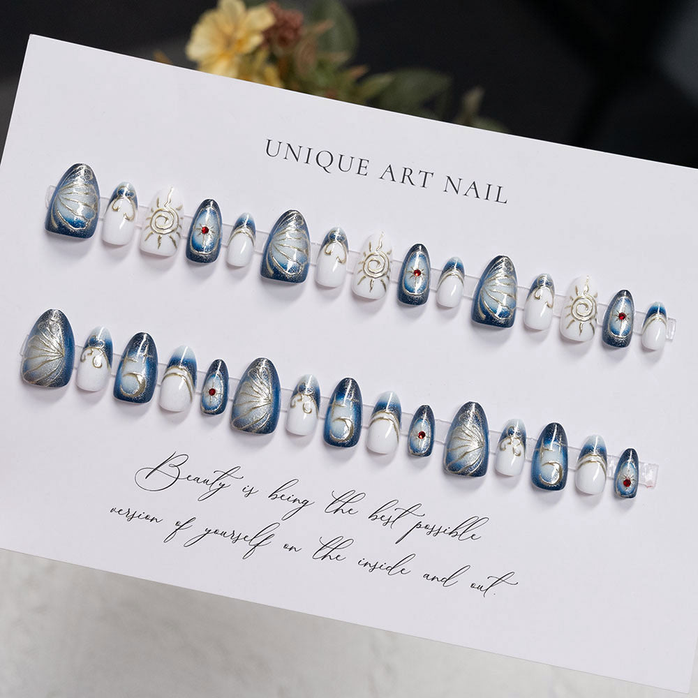 Artistic Press-On Nail Set with Decorative Designs