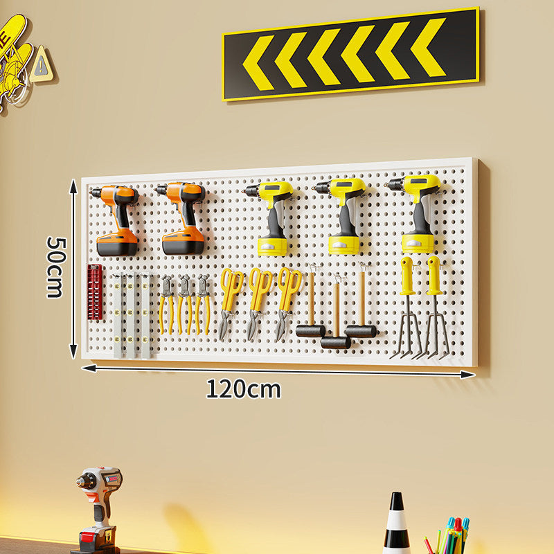 Wall-Mounted Perforated Metal Tool Pegboard Organizer with Magnetic Strip and Multi Hooks