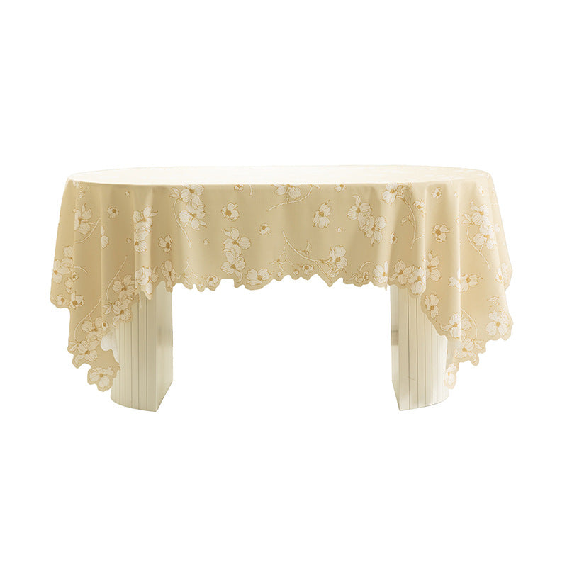 Round wipeable tablecloth with floral cut-out hem Kalsten