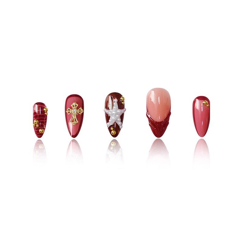 Artistic Stiletto Press-On Nail Art Set with Gemstone Accents Kalsten