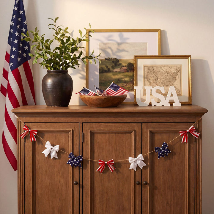 Unisex nan festive garland with striped fabric ribbons and jute rope Kalsten