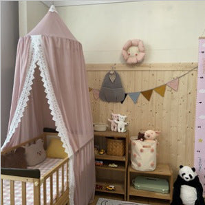 Decorative Ceiling-Mounted Play Canopy with Lace-Trim Sheer Drapes