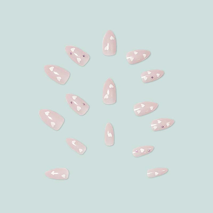 Decorative artificial nails with heart motif and rhinestones Kalsten