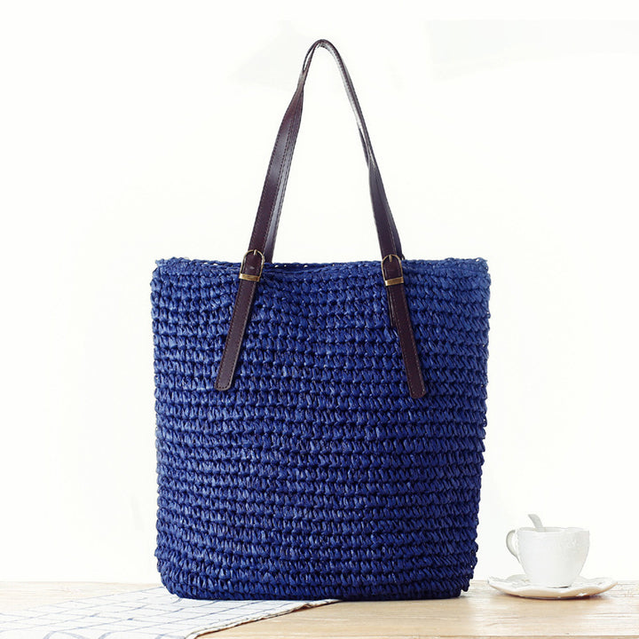 Braided Beach Bag with Sturdy Leather Handles Kalsten