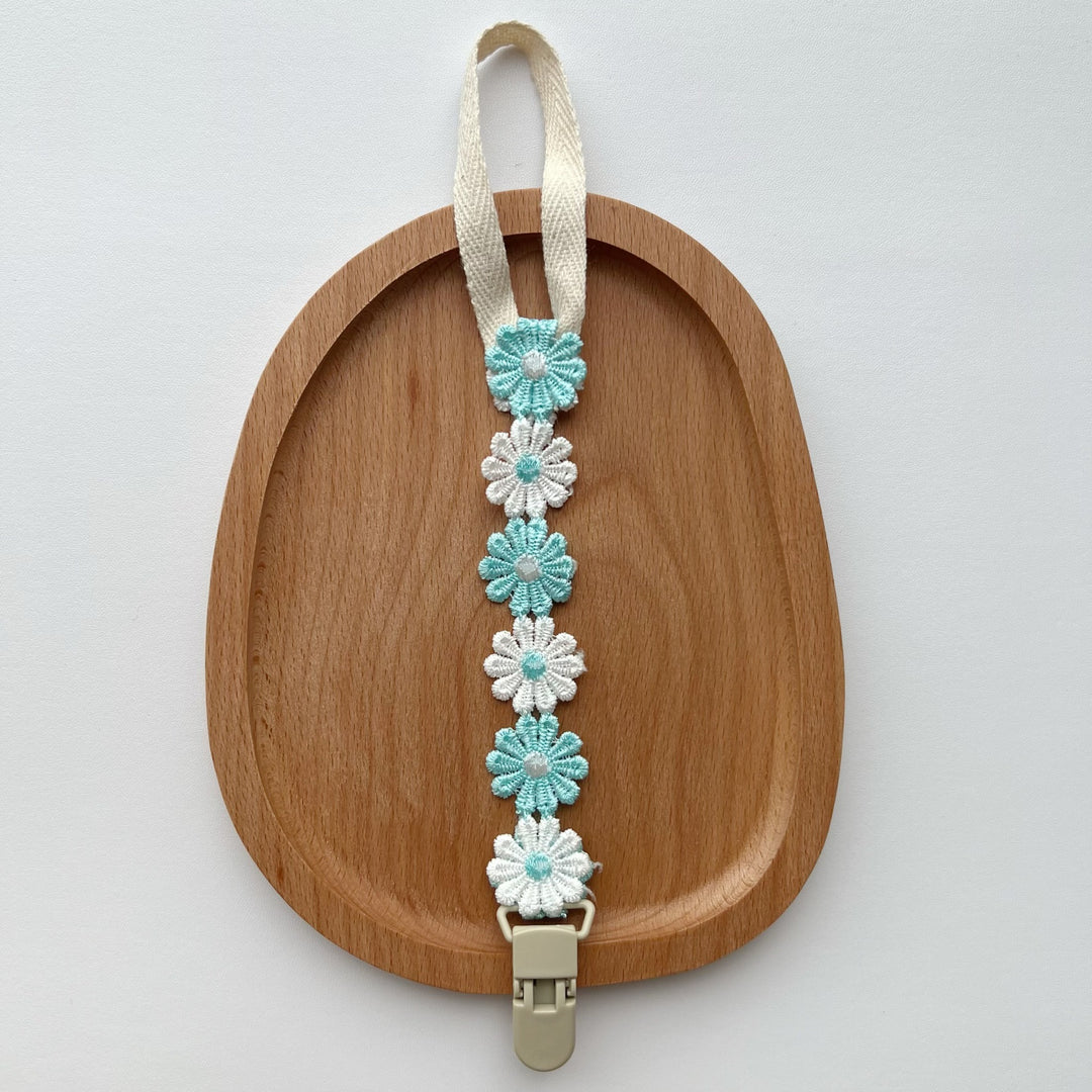 Crochet Daisy Pacifier Clip with Cotton Strap