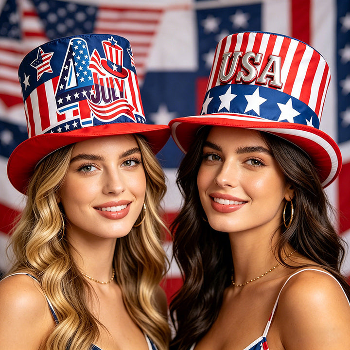 Unisex nan patriotic party top hat with all-over flag pattern and stable brim Kalsten