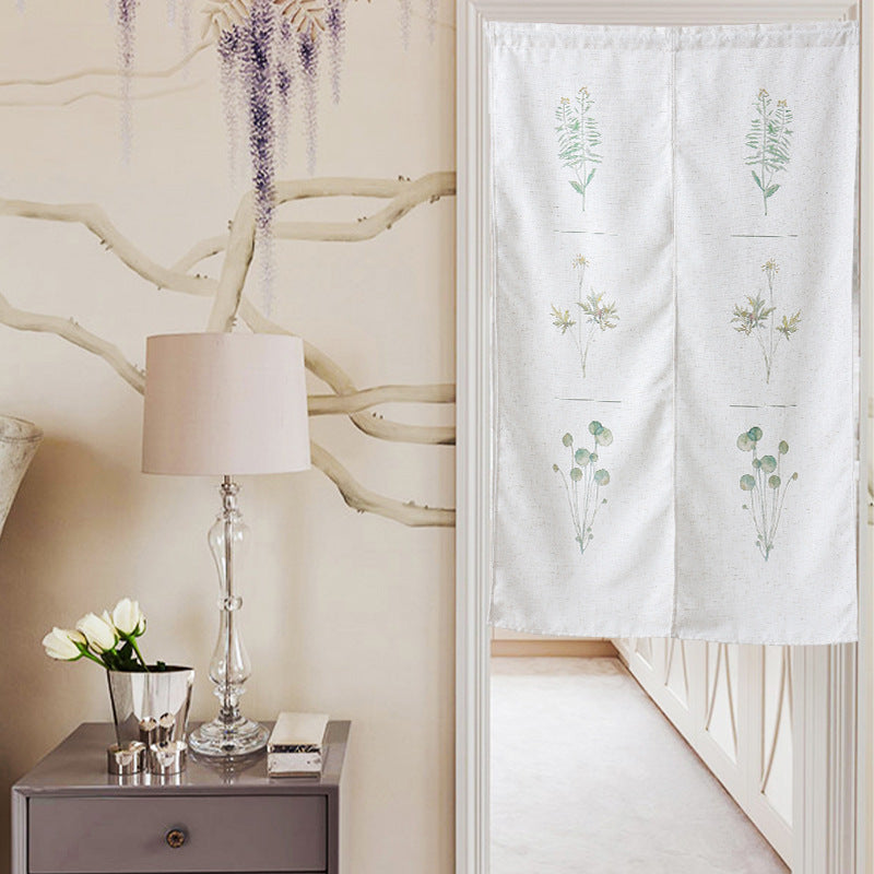 Divided Norwegian curtain made of cotton-linen with botanical watercolor print