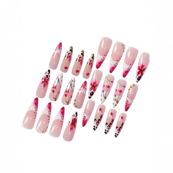 Floral Design Stiletto Press-On Nail Art Kalsten