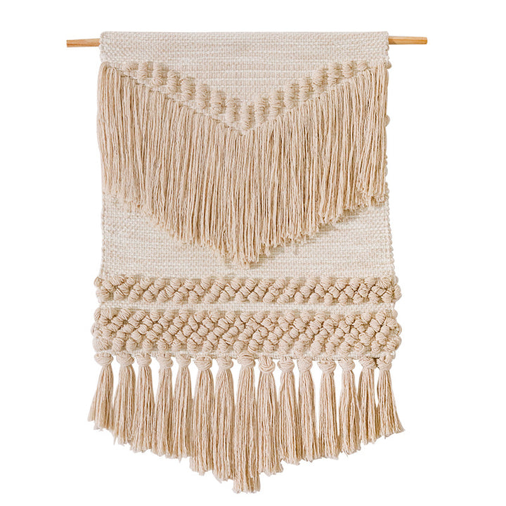 Macramé Wall Hanging with Fringe and Hand-Knotted Cotton Structure