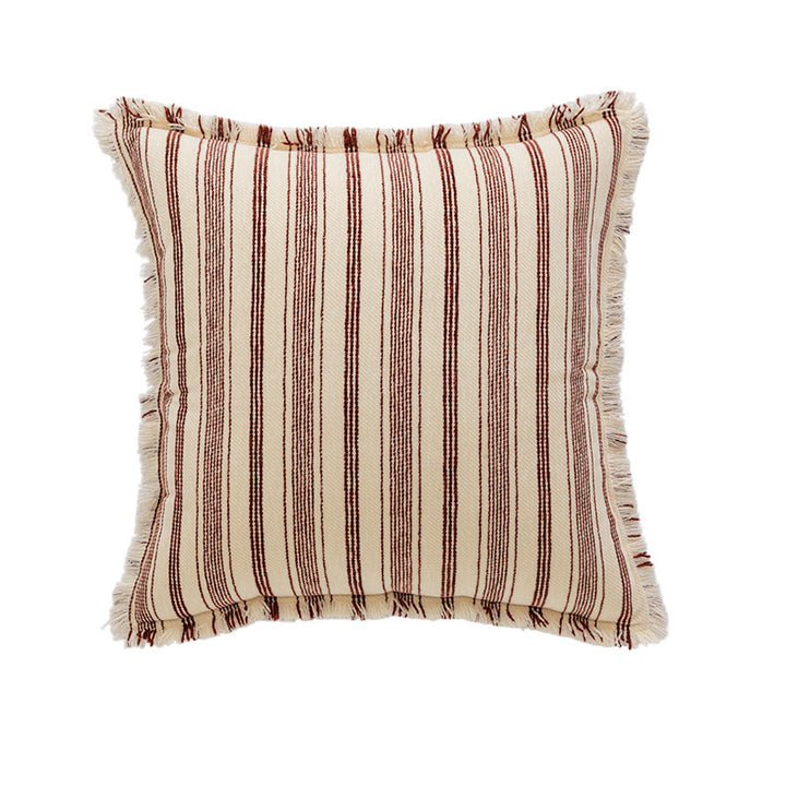 Striped Coastal-Inspired Cotton Square Pillow Cover with Fringed Edge and Concealed Zip
