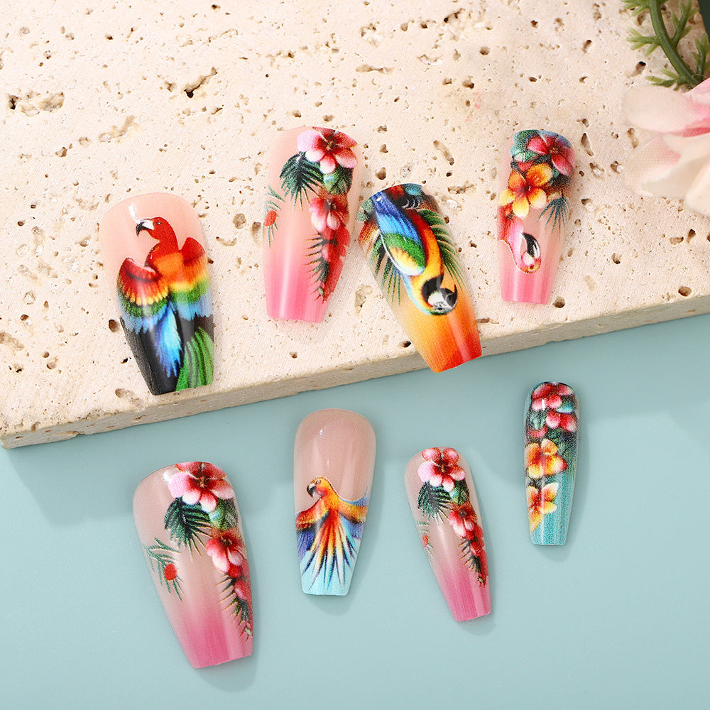 Artificial Nails Set with Tropical Bird Design Kalsten
