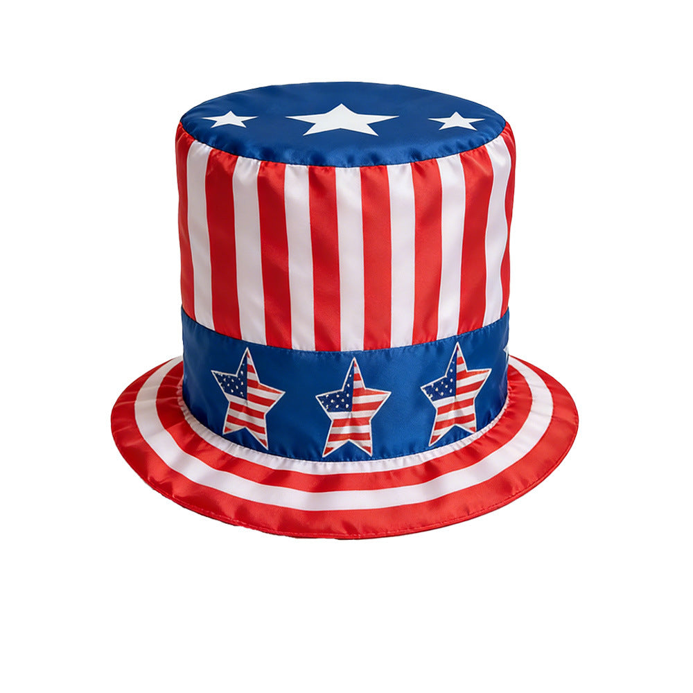 Unisex nan large cylinder party hat made of satin with star applications and stiff brim Kalsten