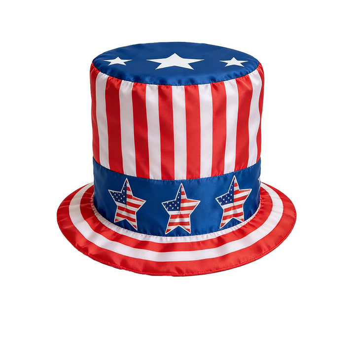 Unisex nan large cylinder party hat made of satin with star applications and stiff brim Kalsten