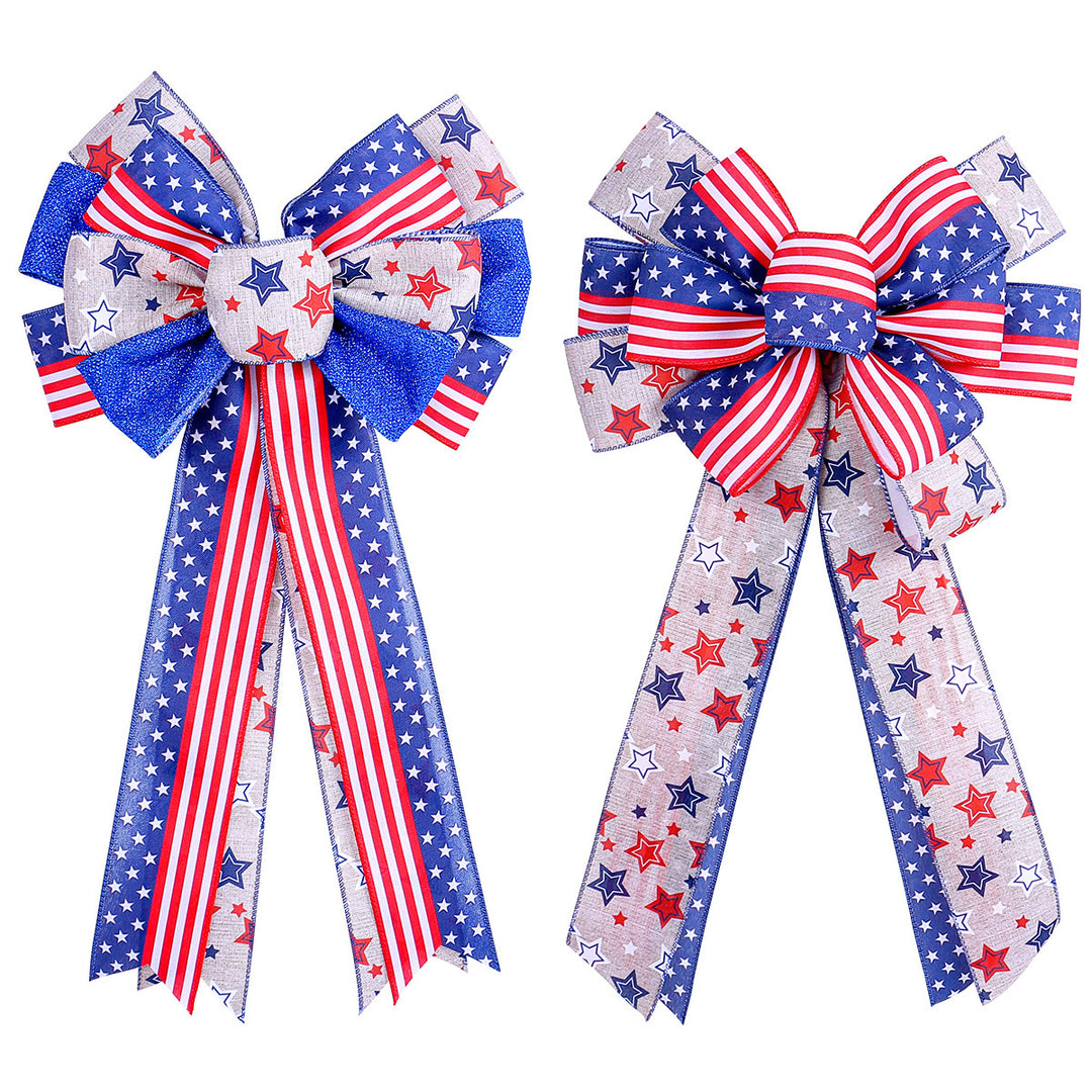 Unisex nan large bow with star pattern and long ribbons for wreath and vehicle decoration Kalsten