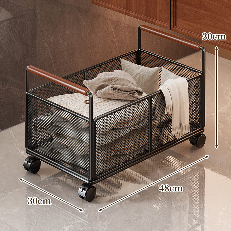 Rolling Mesh Storage Cart with Wooden Handles