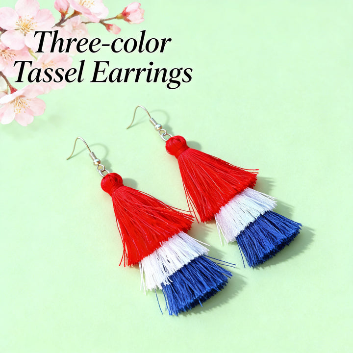 Women's nan tiered fringe tassel statement drop earrings with glitter disc stud and layered silk-like threads Kalsten